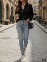 شومیز مشکی دکمه قلبی - تصویر 5