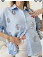 شومیز ابی کار شده - تصویر 6